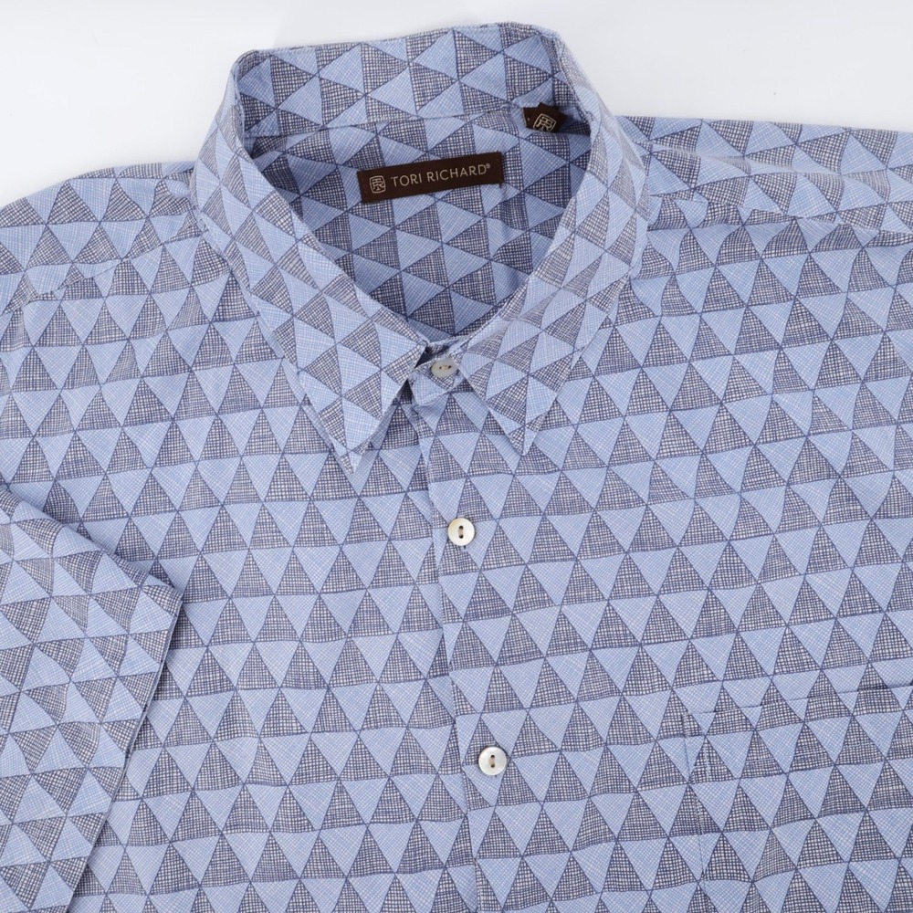 Tori Richard Geometric Triangle Shirt Blue Short Sleeve Mens XL